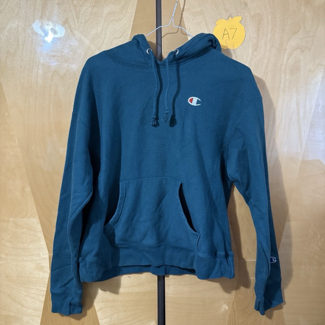 Champion Womens Sweater M Medium Teal Blue Green Reverse Weave Mini C Hoodie