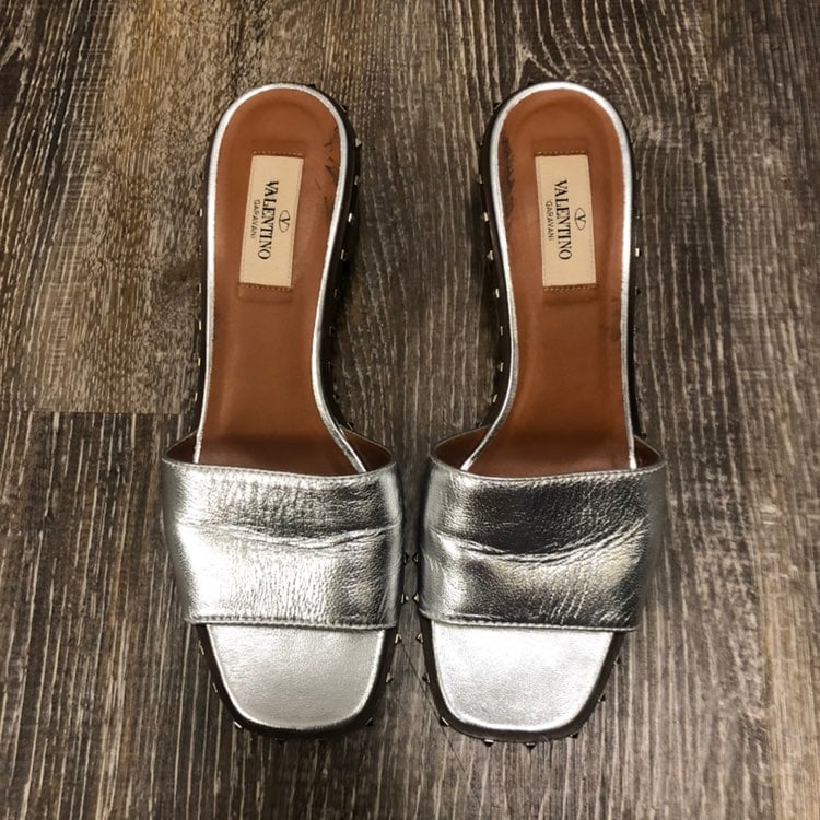 Valentino Rockstud Silver Slides 37
