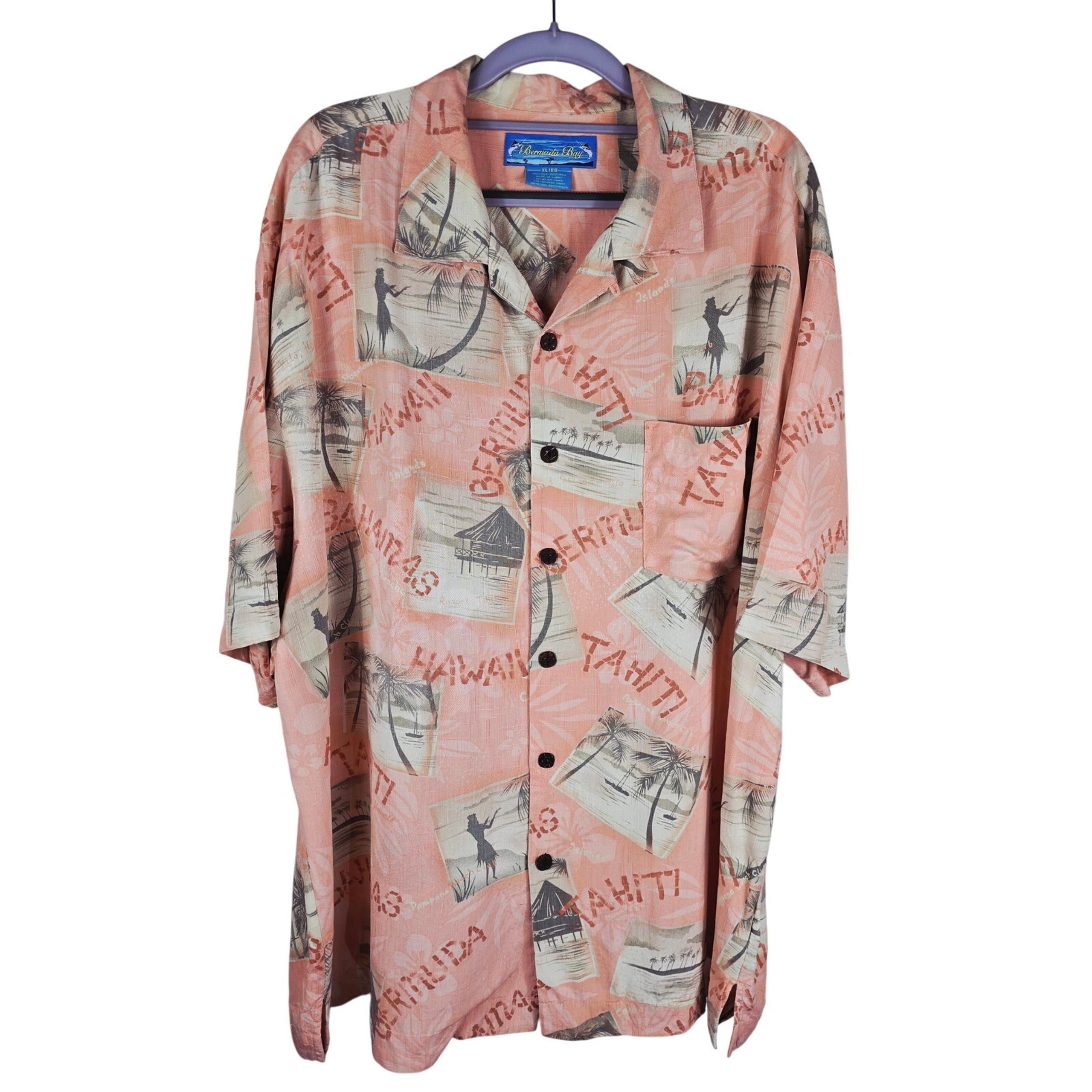 Bermuda Bay 100% Silk Peach Hawiian Bahama's Tahiti Men's Shirt XL