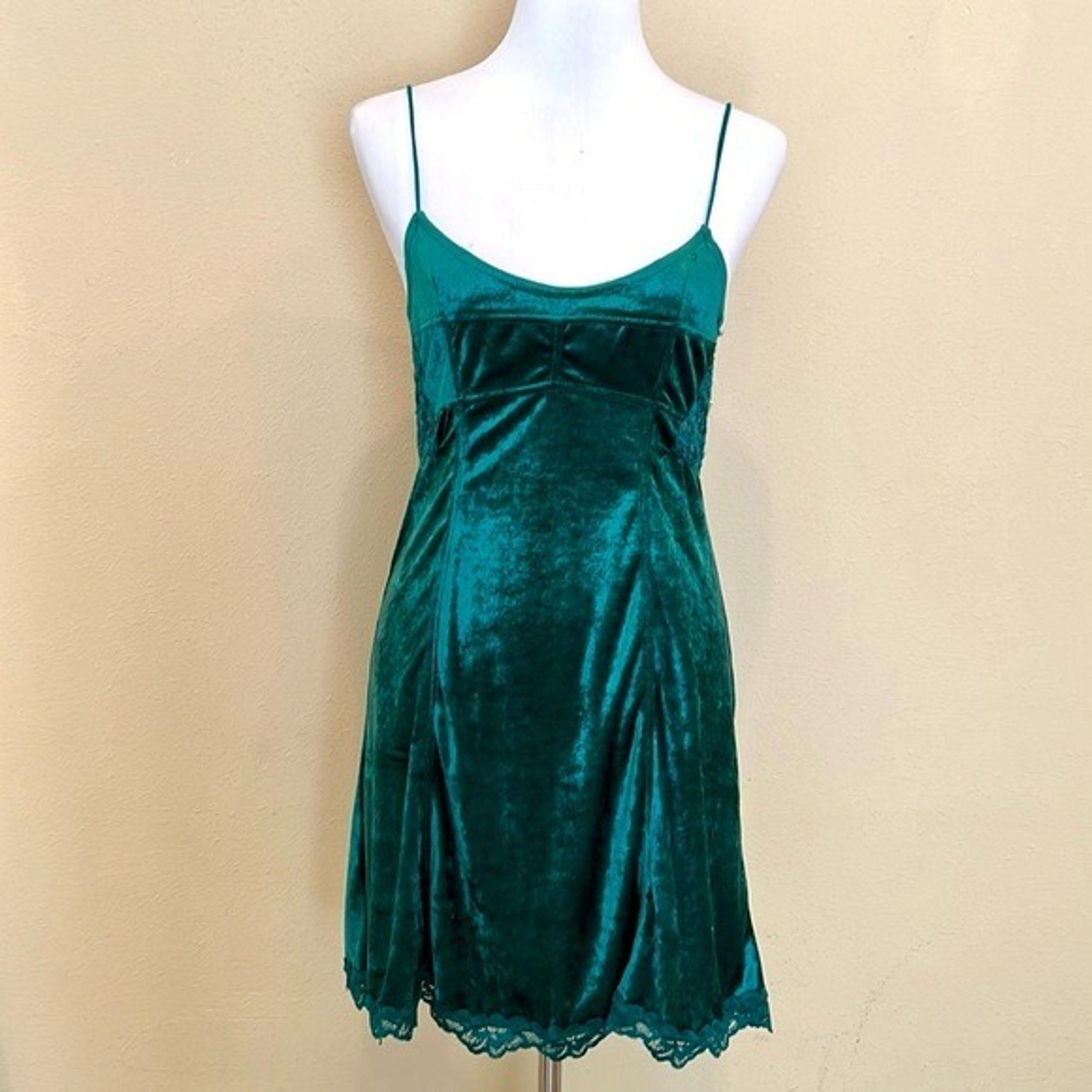 Free People NWT Intimately Velvet Slip Mini Dress emerald green women’s size S