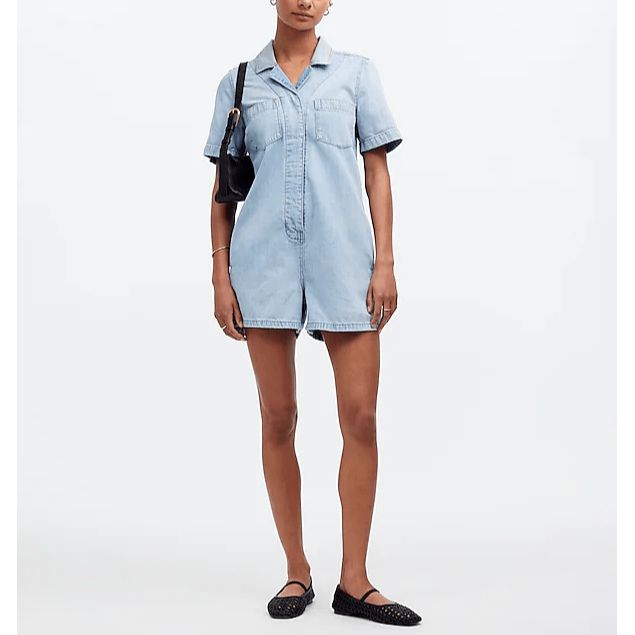 Madewell Denim Romper Womens S Utility Fitzgerald Wash 80's Patch Pocket Casual