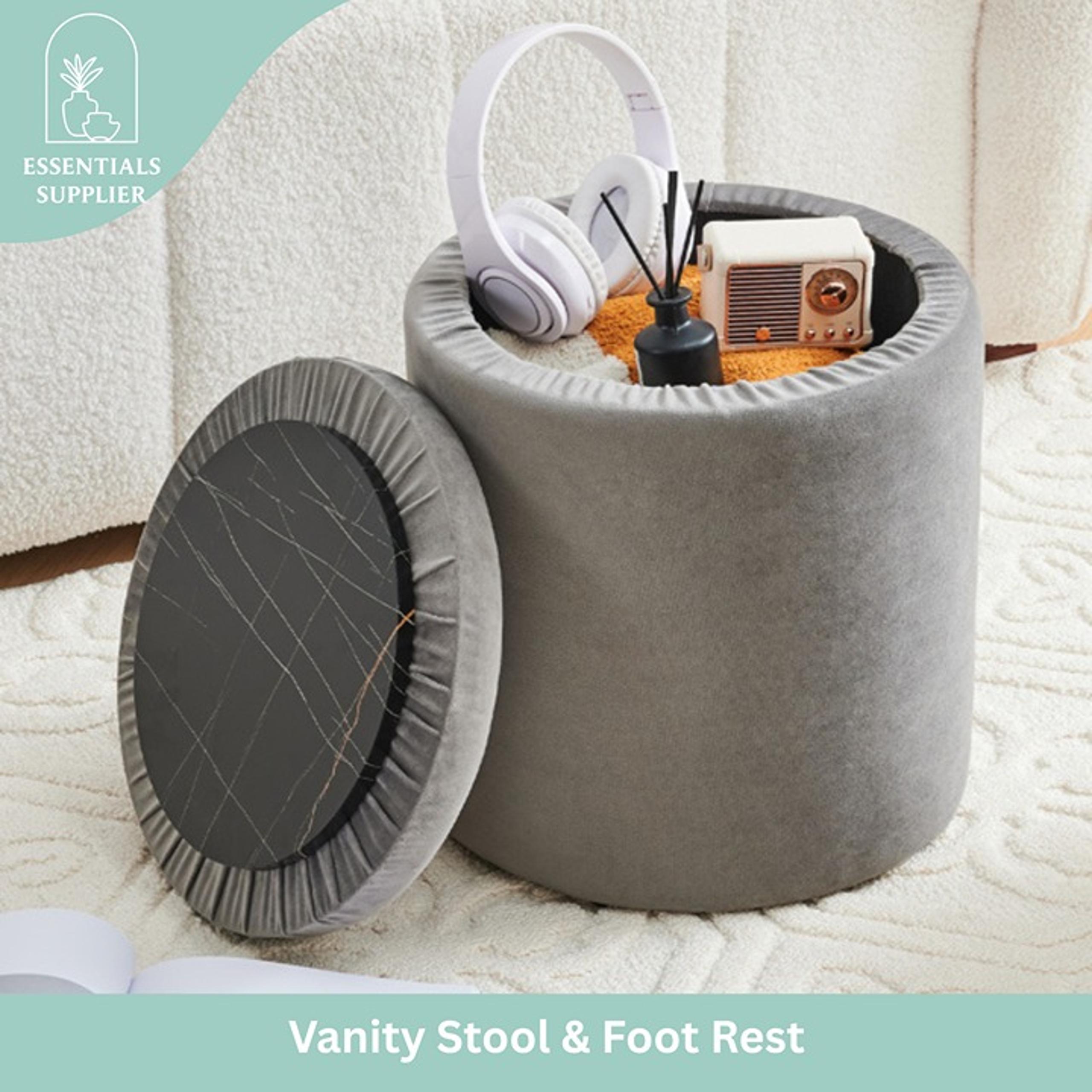Velvet Grey Round Storage Ottoman with Removable Lid