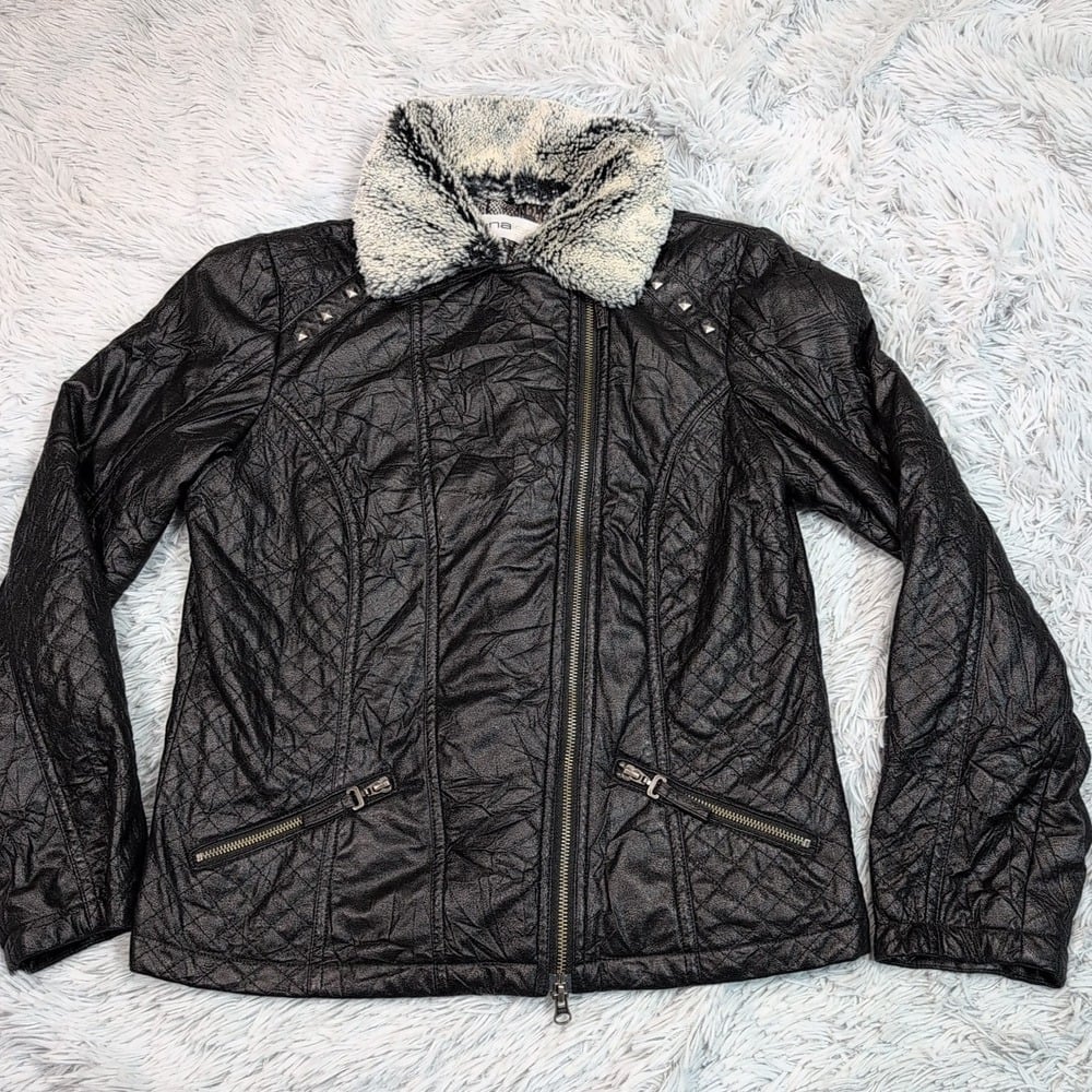 Lana Lee Jacket Womens S Black Faux Leather Coat Moto Asymmetrical Zip Up Punk