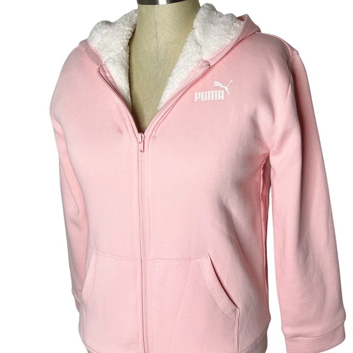 NWT Puma Jacket Girls Size L (14/16) Pink Sherpa Lined Hooded Full Zip