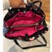 KATE SPADE black floral poppy print nylon patent leather satchel tote bow accent