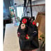 KATE SPADE black floral poppy print nylon patent leather satchel tote bow accent
