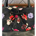 KATE SPADE black floral poppy print nylon patent leather satchel tote bow accent