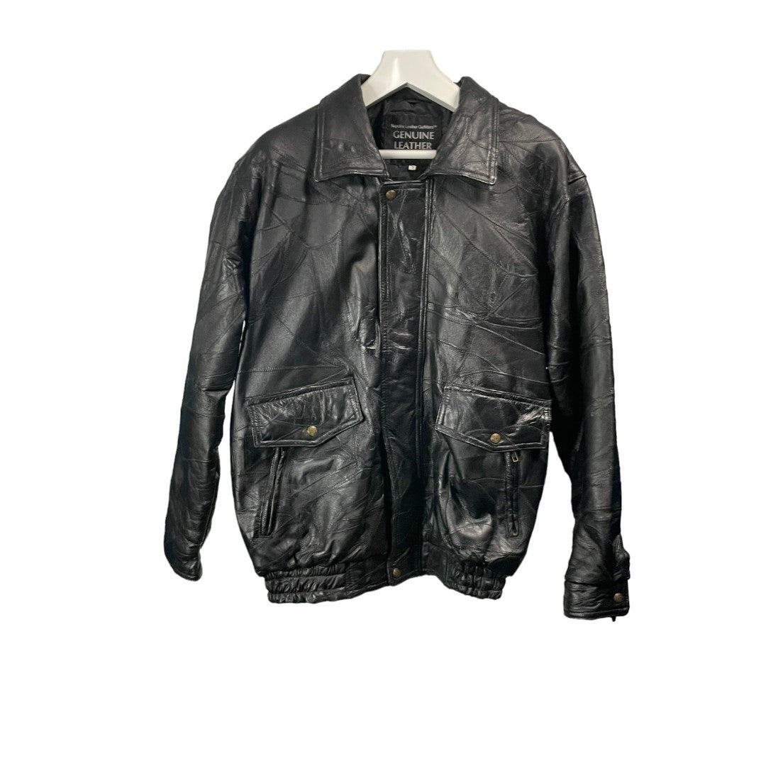 Vintage Black Men's Patchwork Leather Bomber Jacket size 3X