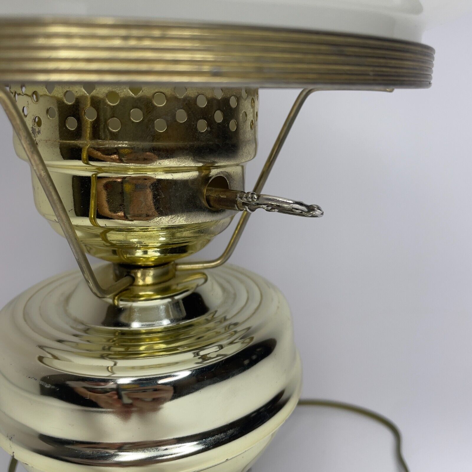 Vintage Brass Electric Hurricane Style Table Lamp Milk Glass Grannycore
