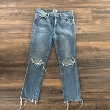 Paige Mid Rise Straight Leg Raw Hem Denim Jeans Jacqueline Straight Women's 28