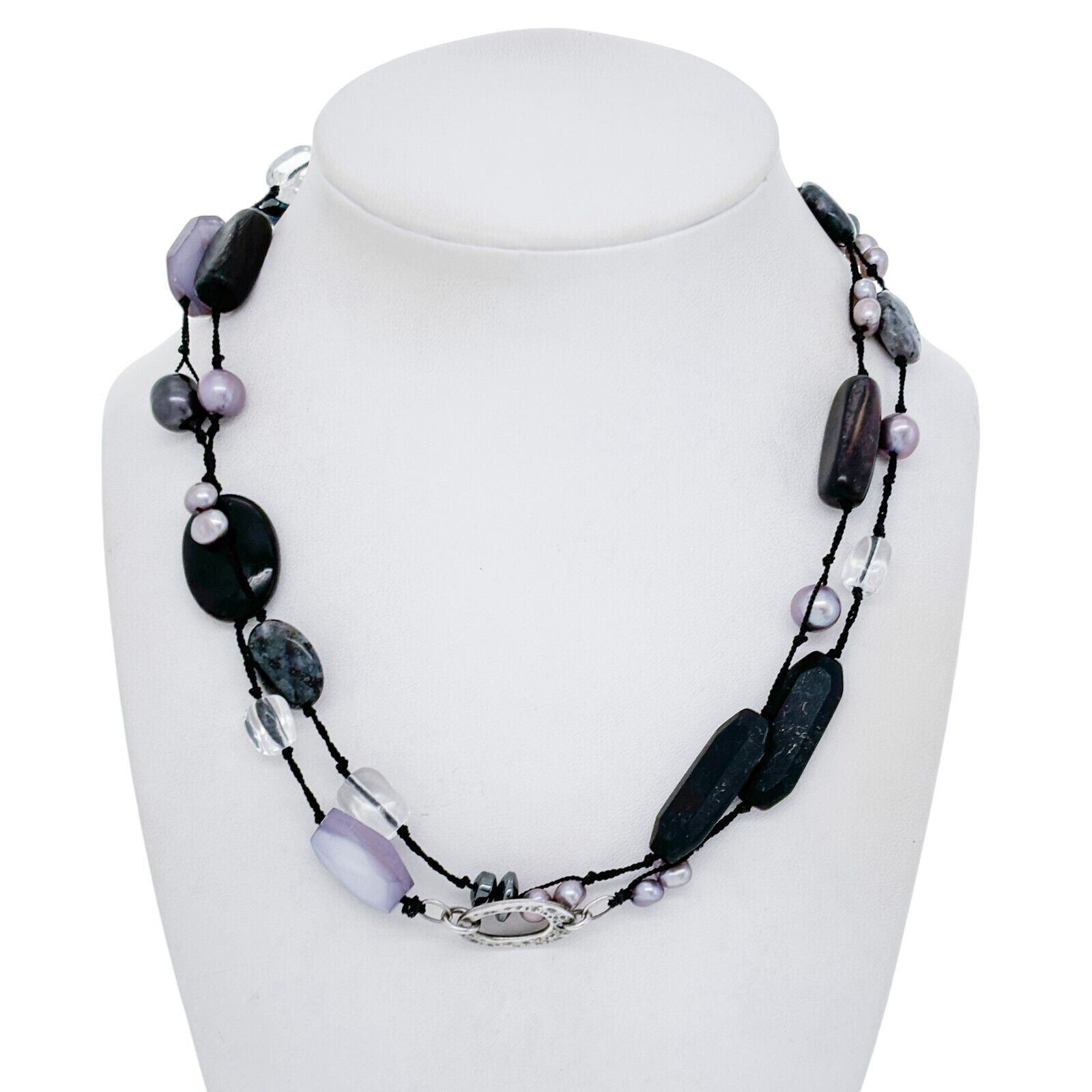 Silpada Sterling Silver 925 Hematite Pearl Chalcedony Beaded Necklace 36 N1796