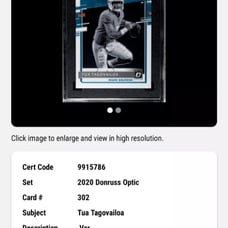 2020 Donruss Optic #302 TUA TAGOVAILOA RC Variation Rated Rookie Graded SGC 9