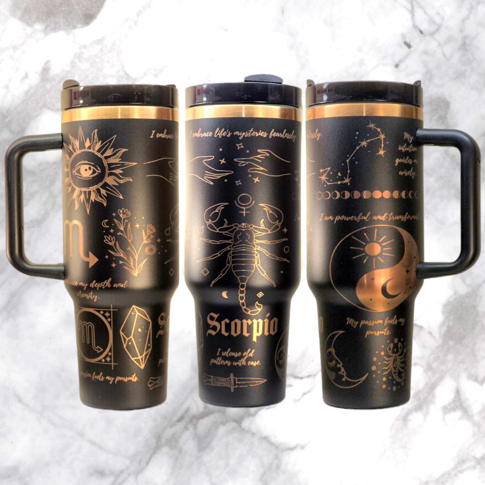 Zodiac Sign laser engraved on 40oz Black Tumbler