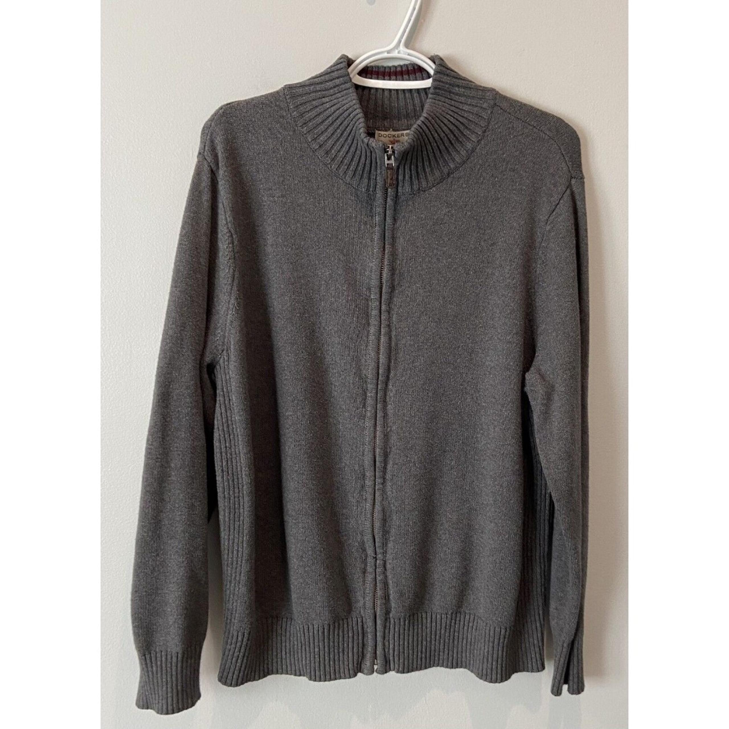 DOCKERS Mock Neck Men’s Sweater. Full Zip Size Large Gray.