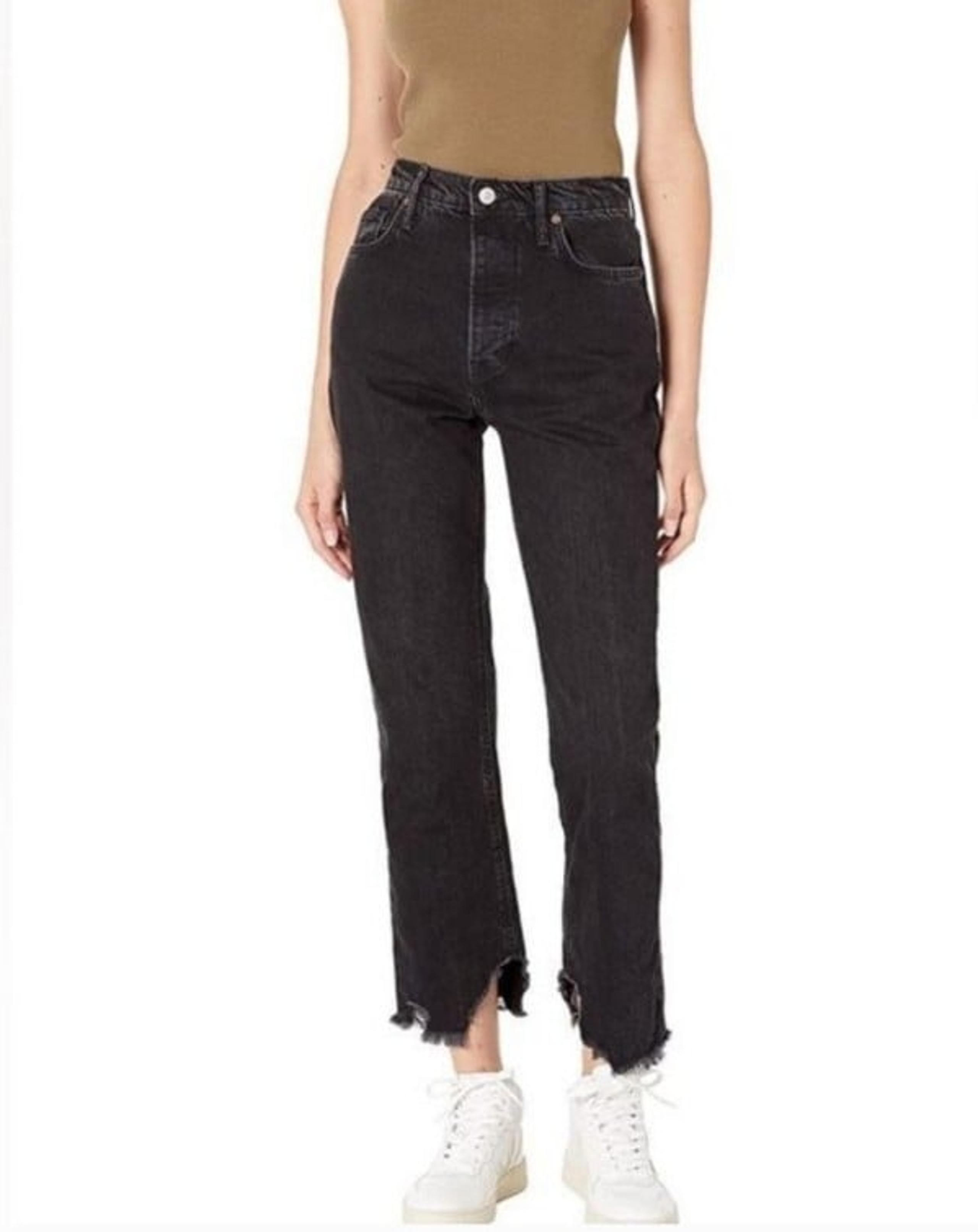 NWT Free People Baggy Boyfriend Tapered High Rise Button Fly Black Jeans size 32