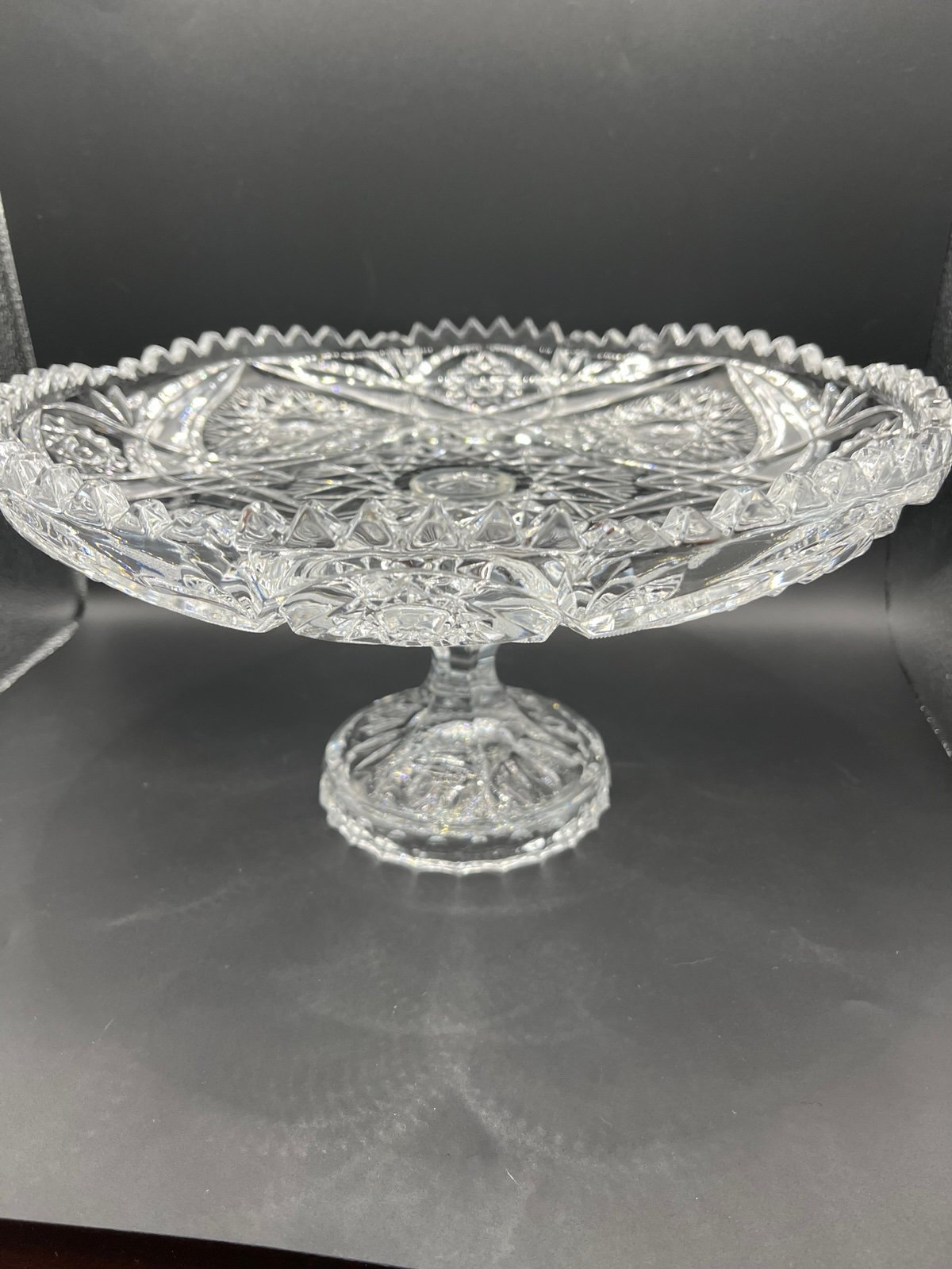 McKee cut glass cake pedestal plate/stand