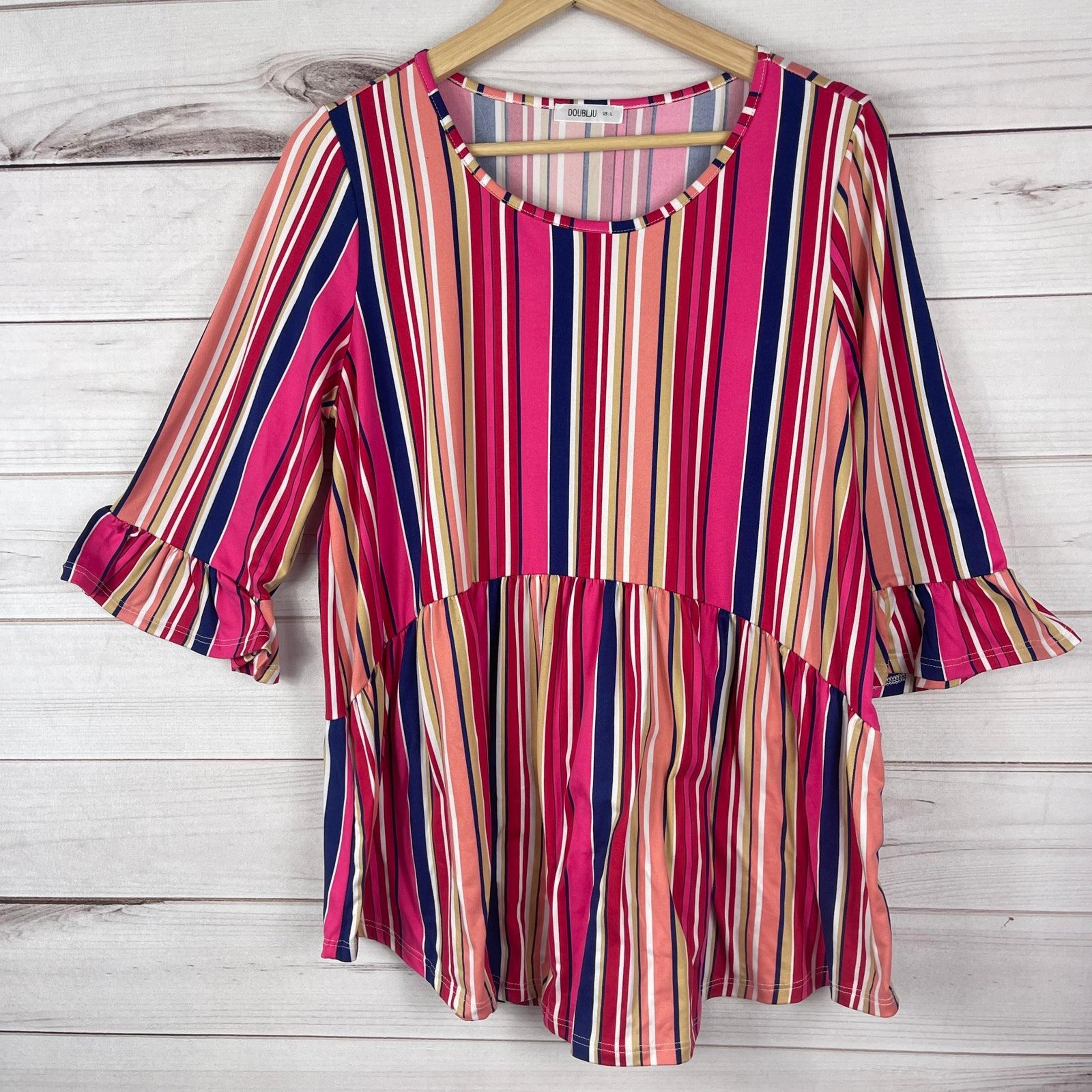 Women's Multi Color Striped Blouse Size Large
