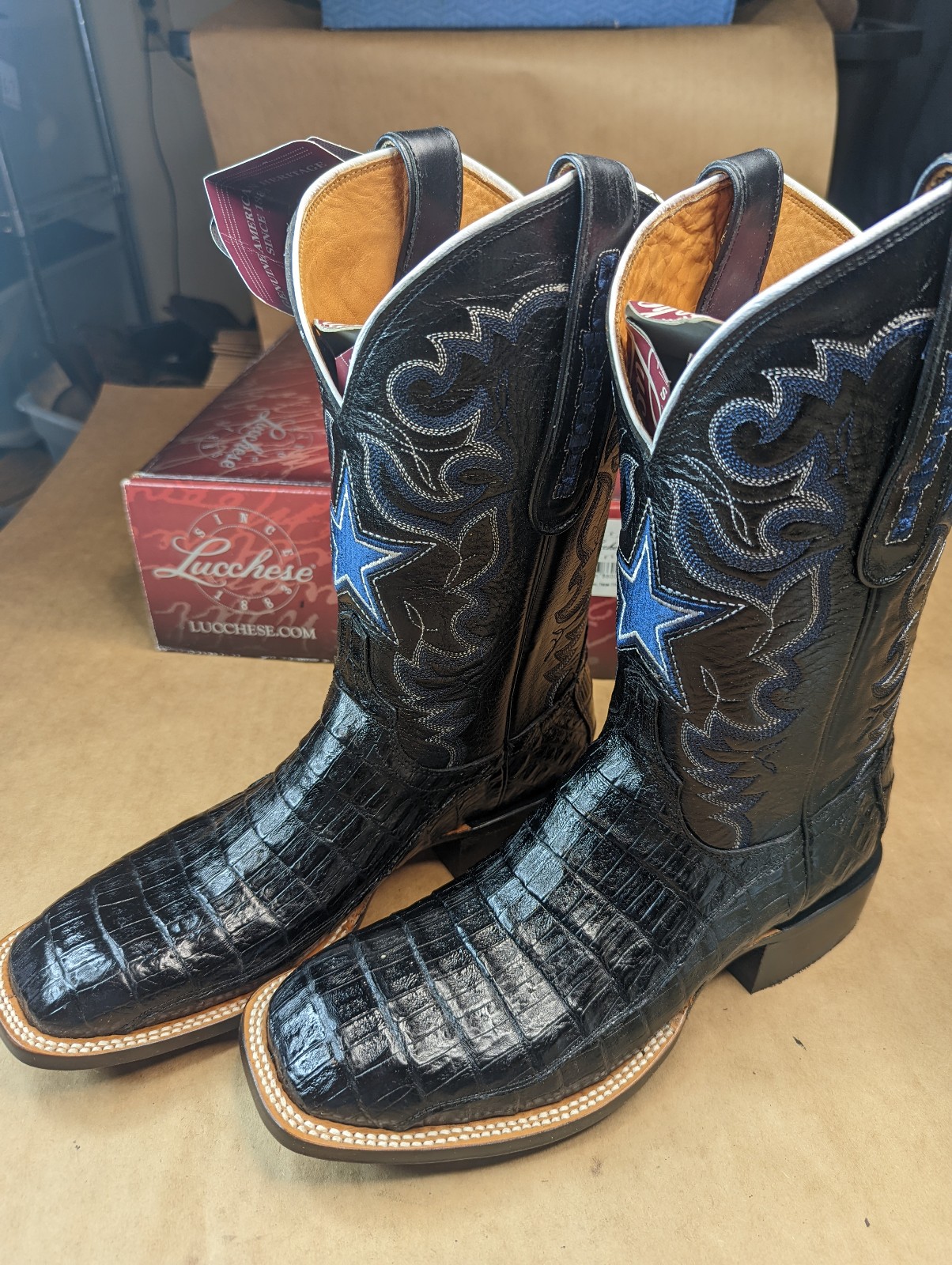 Lucchese Boots men's size 10 D. Exotic Genuine Black Caiman Crocodile Dallas Cow