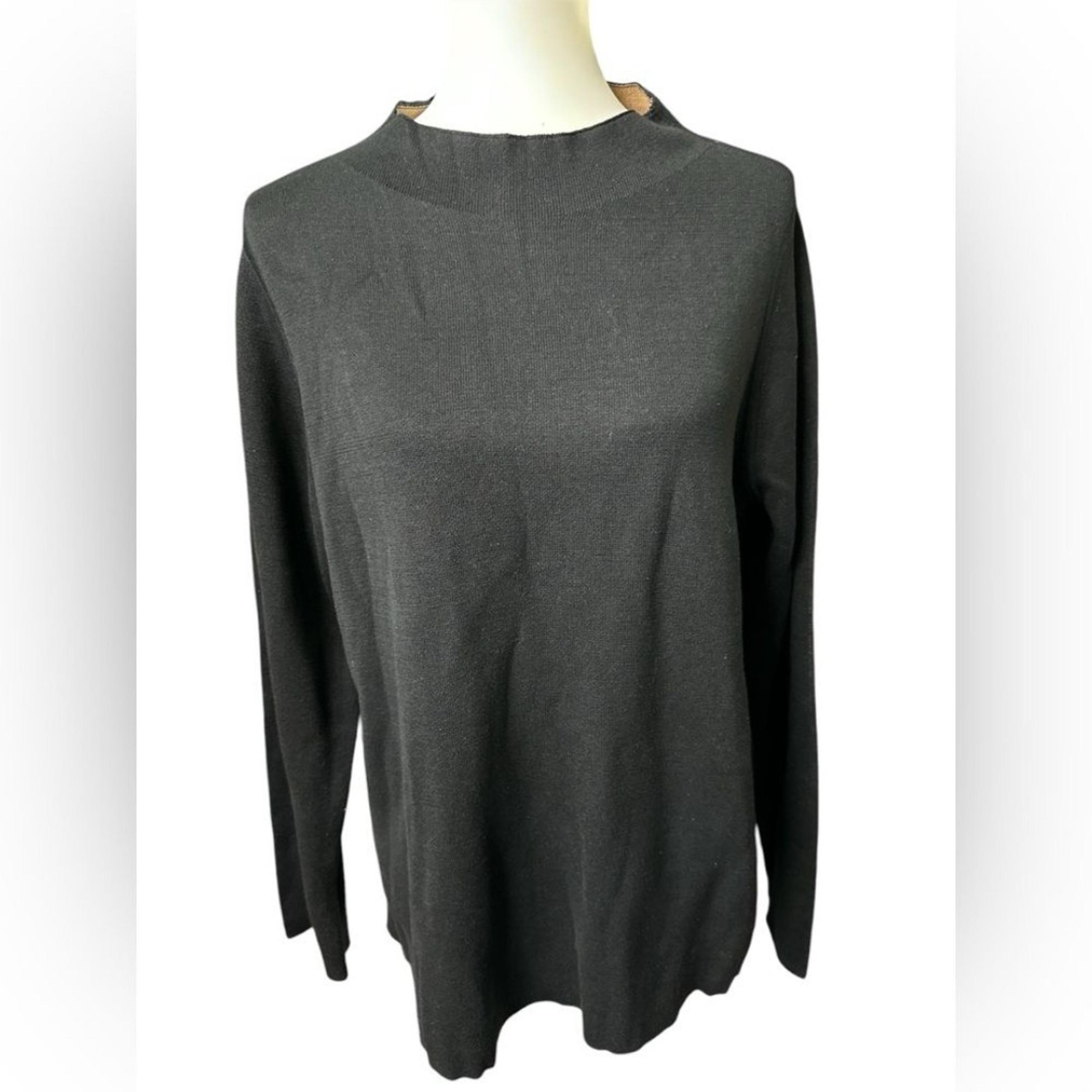 Eileen Fisher Women’s Black Organic Cotton Silk Long Sleeve Sweater Top Soft Lg