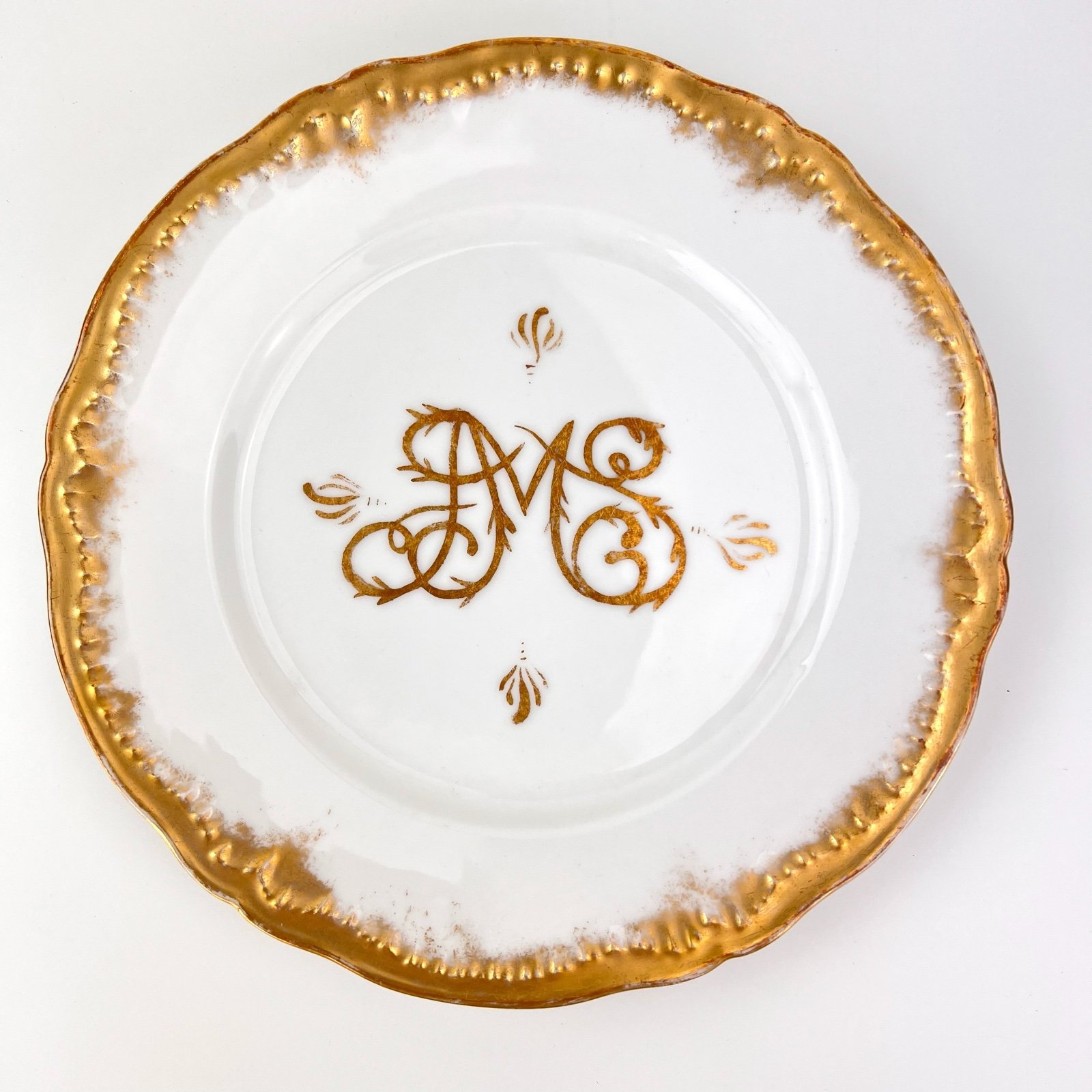1890 LIMOGES France Porcelain Plate Sgnd Theodore Haviland Monogrammed