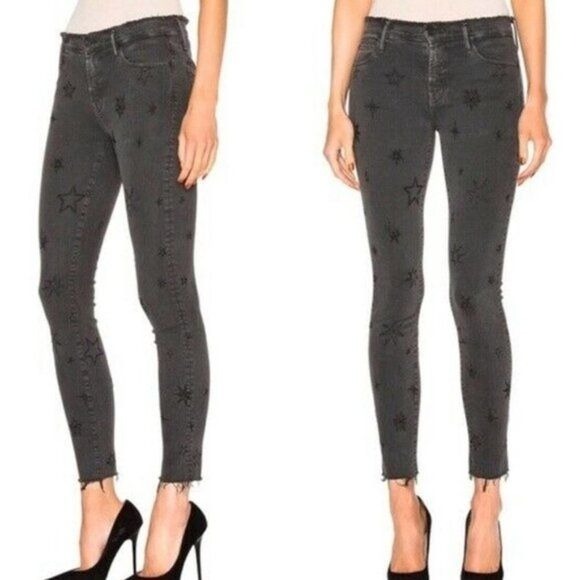 NWT MOTHER Double Fray Charmer Written in the Star Embroidered Jeans Size 26