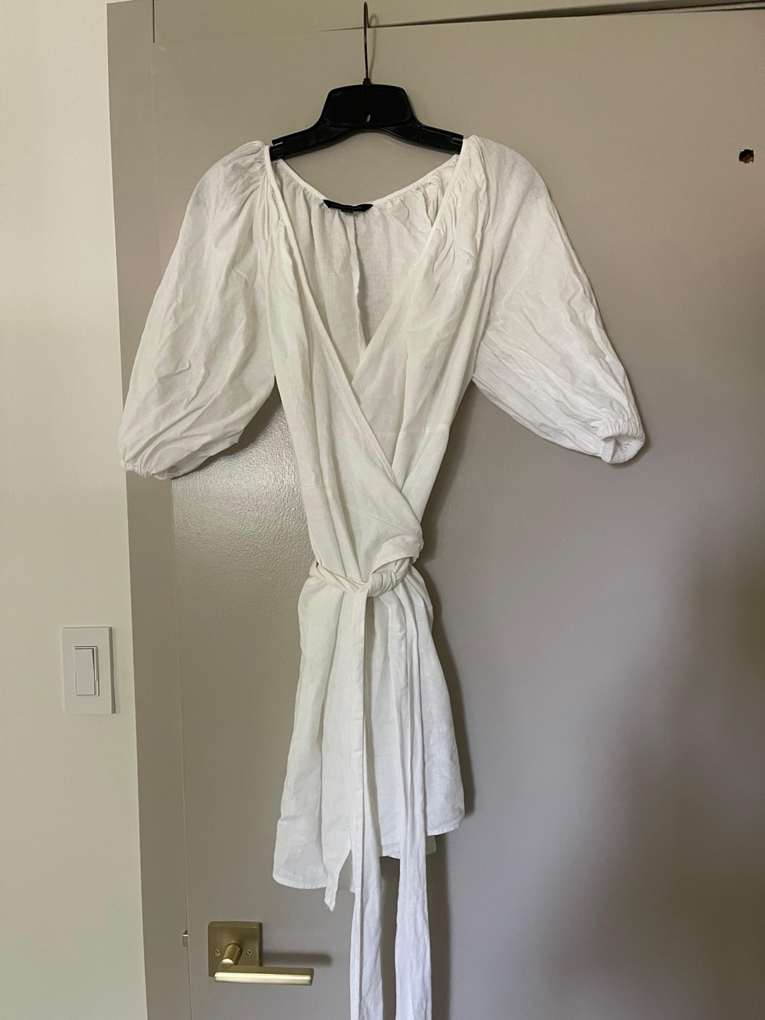 White linen wrap dress