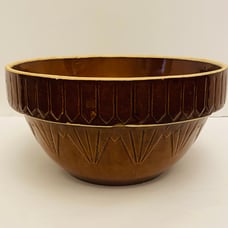 Antique Primitive Brown Stoneware 11.75”Picket Fence Mixing Dough Bowl USA.