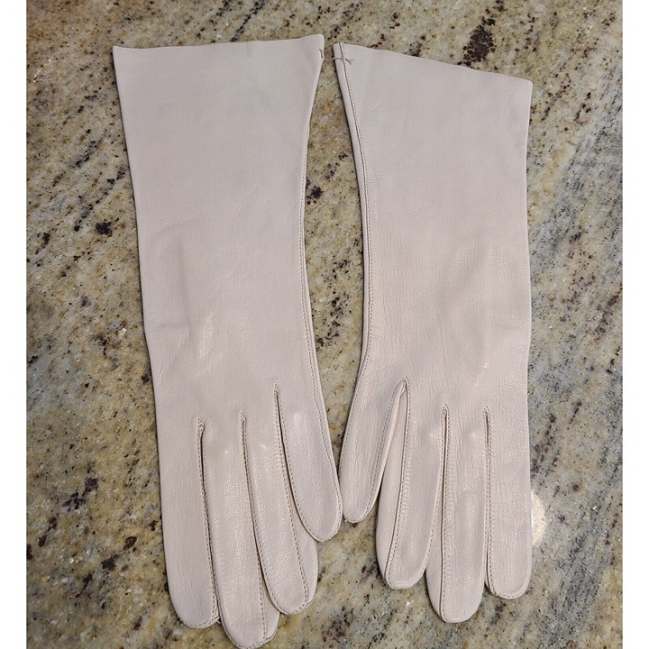 Vintage Size 6.5 Small Beige Leather Formal Gloves 11.5 France Washable