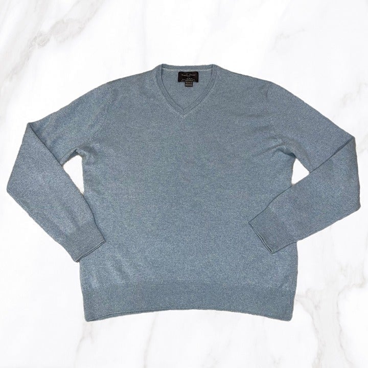 Black Brown 1826 Men's Powder Blue 100% Cashmere V-Neck Sweater, Size L