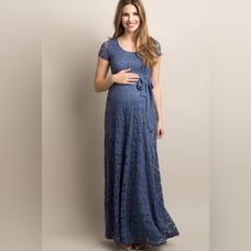 Pinkblush Slate Blue Lace Sash Tie Maternity Gown Dress Size XL