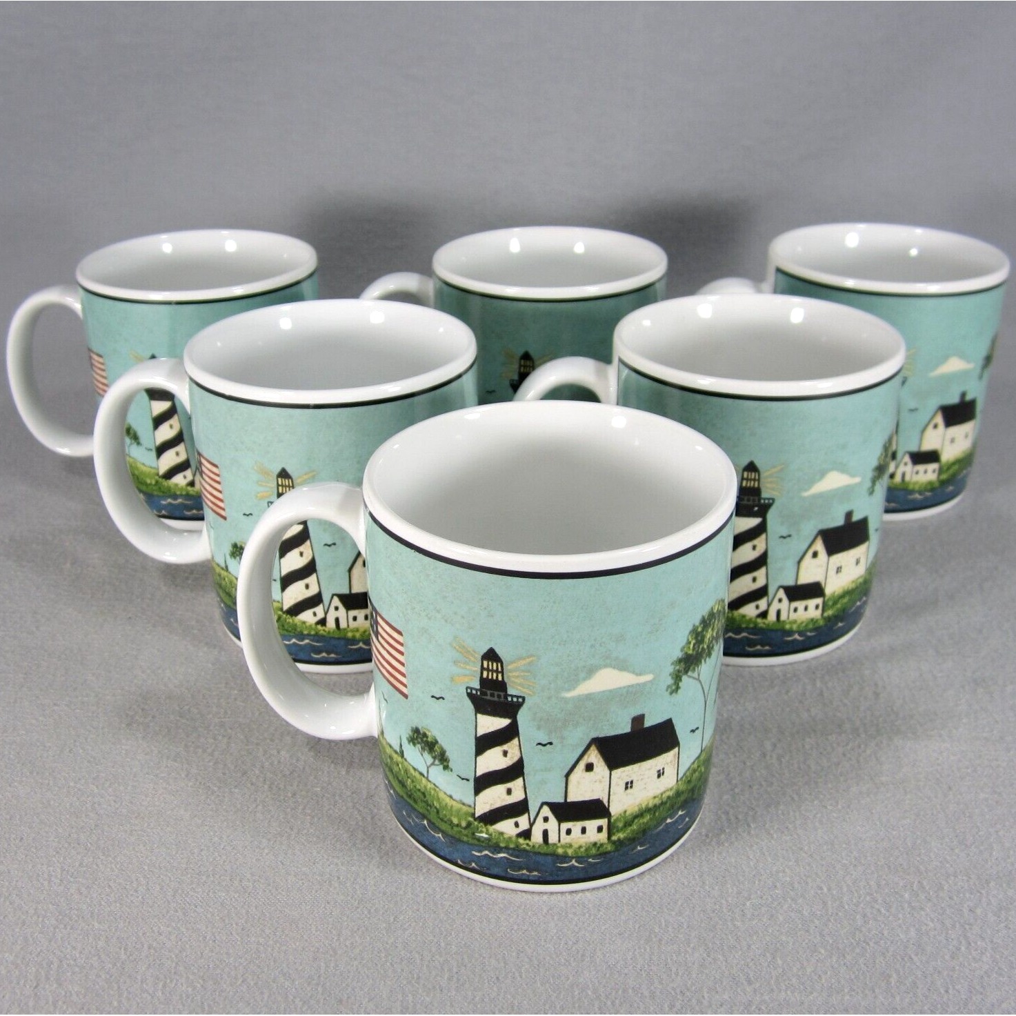 6 Warren Kimble Coastal Breeze Coffee Mugs Teacups by Sakura