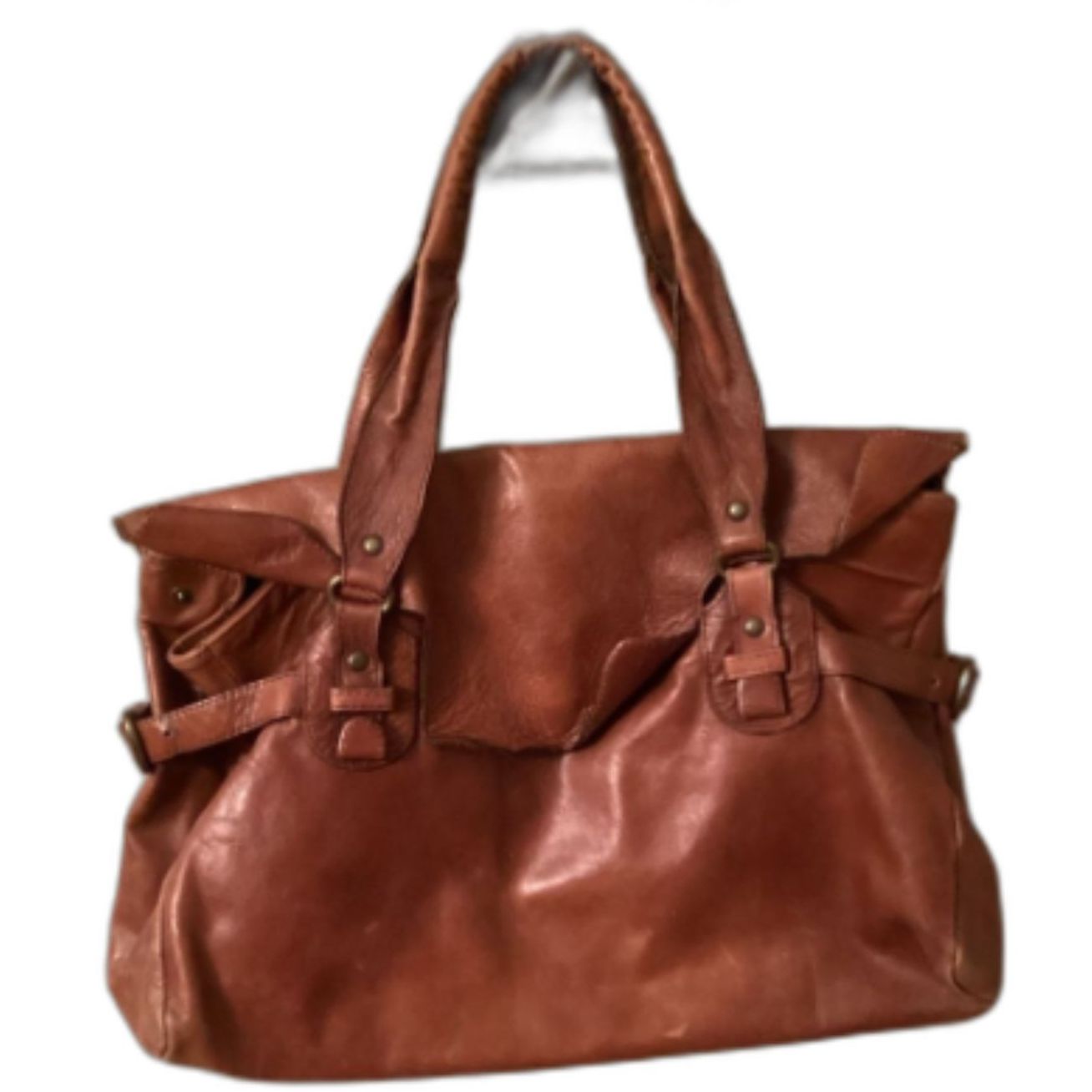 ABACO PARIS BROWN LEATHER DOUBLE HANDLE VINTAGE SATCHEL