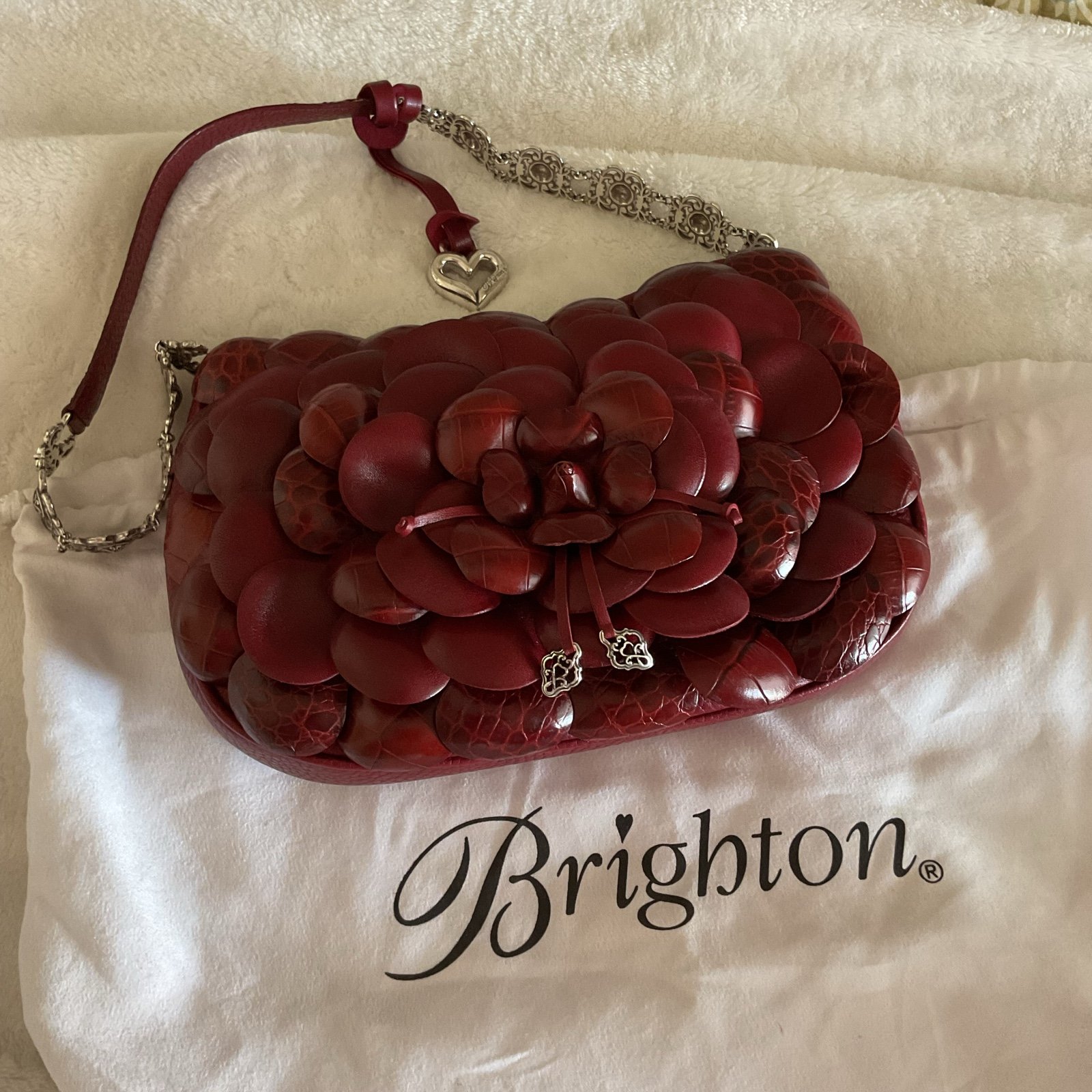Brighton Rosalie Red Leather 3D Flower Petals Shoulder Bag Tote