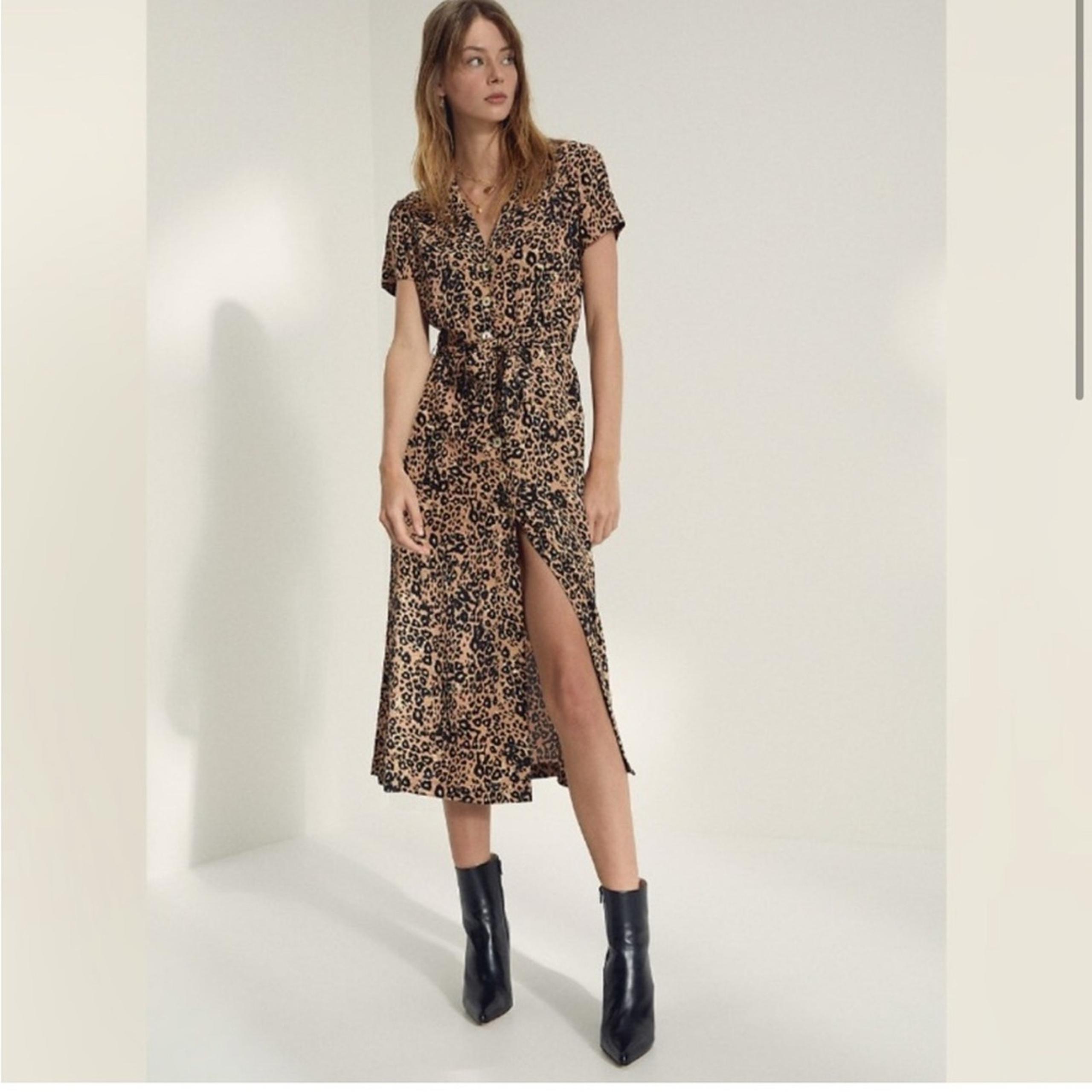 Aritzia Wilfred women Leopard Print Shirt Midi Dress button down short sleeve XS