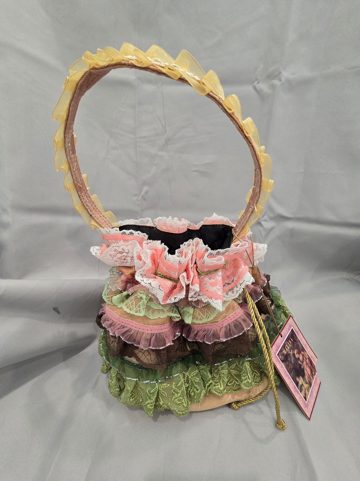 Vintage-Inspired Malina Lace Satchel with Pastel Layered Ruffles - New with tags
