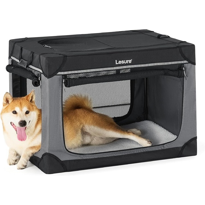 Lesure Soft Collapsible Dog Crate 30 Inch Portable Travel Pet Kennel Mesh Window