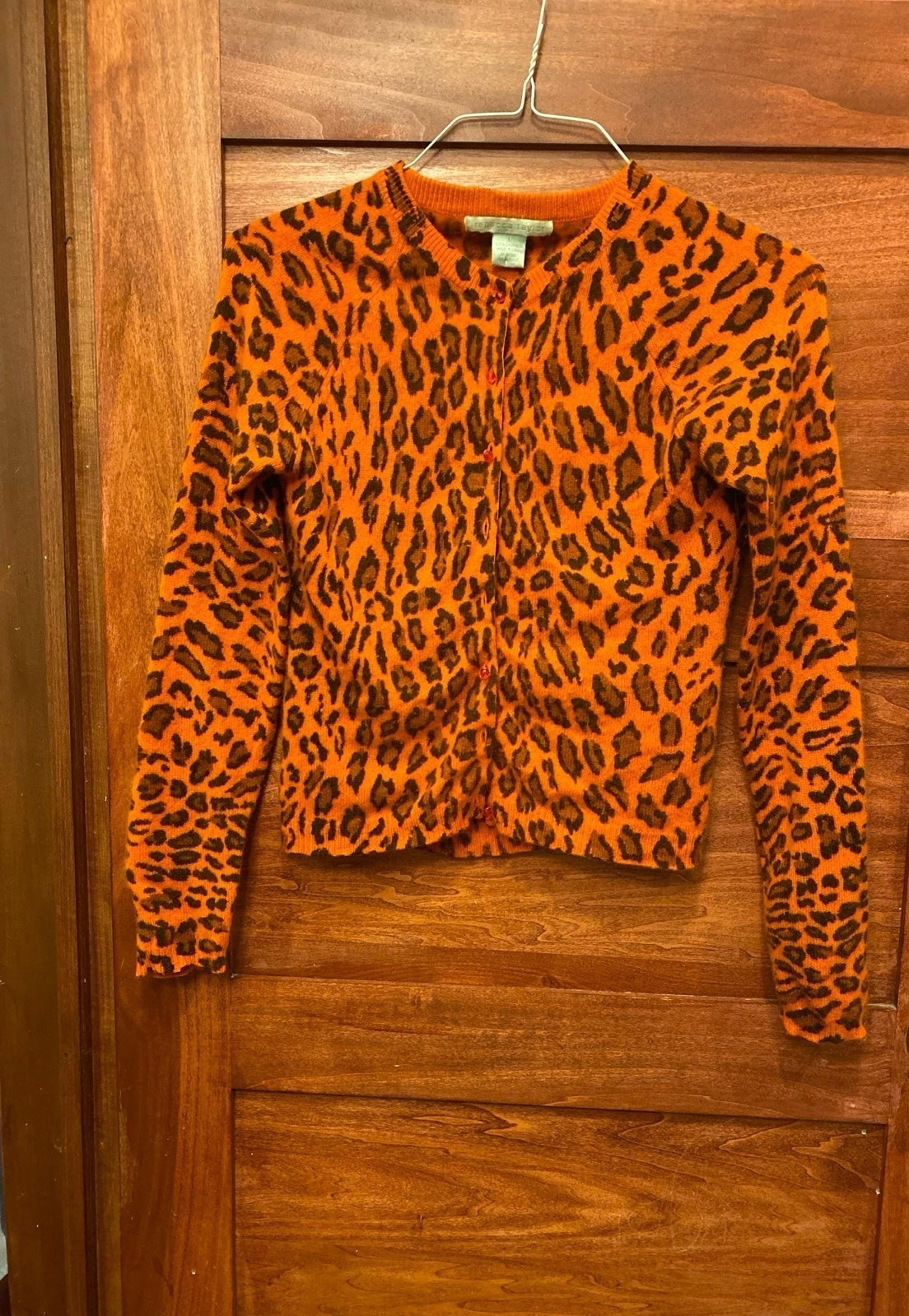 100% Cashmere Rebecca Taylor Leopard Pearl Button Cardigan size Large