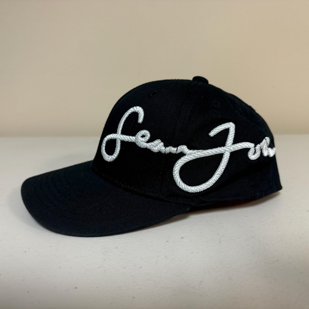 Vtg Sean John Men's Baseball Hat Black Spellout Fitted P Diddy Combs Street Cap
