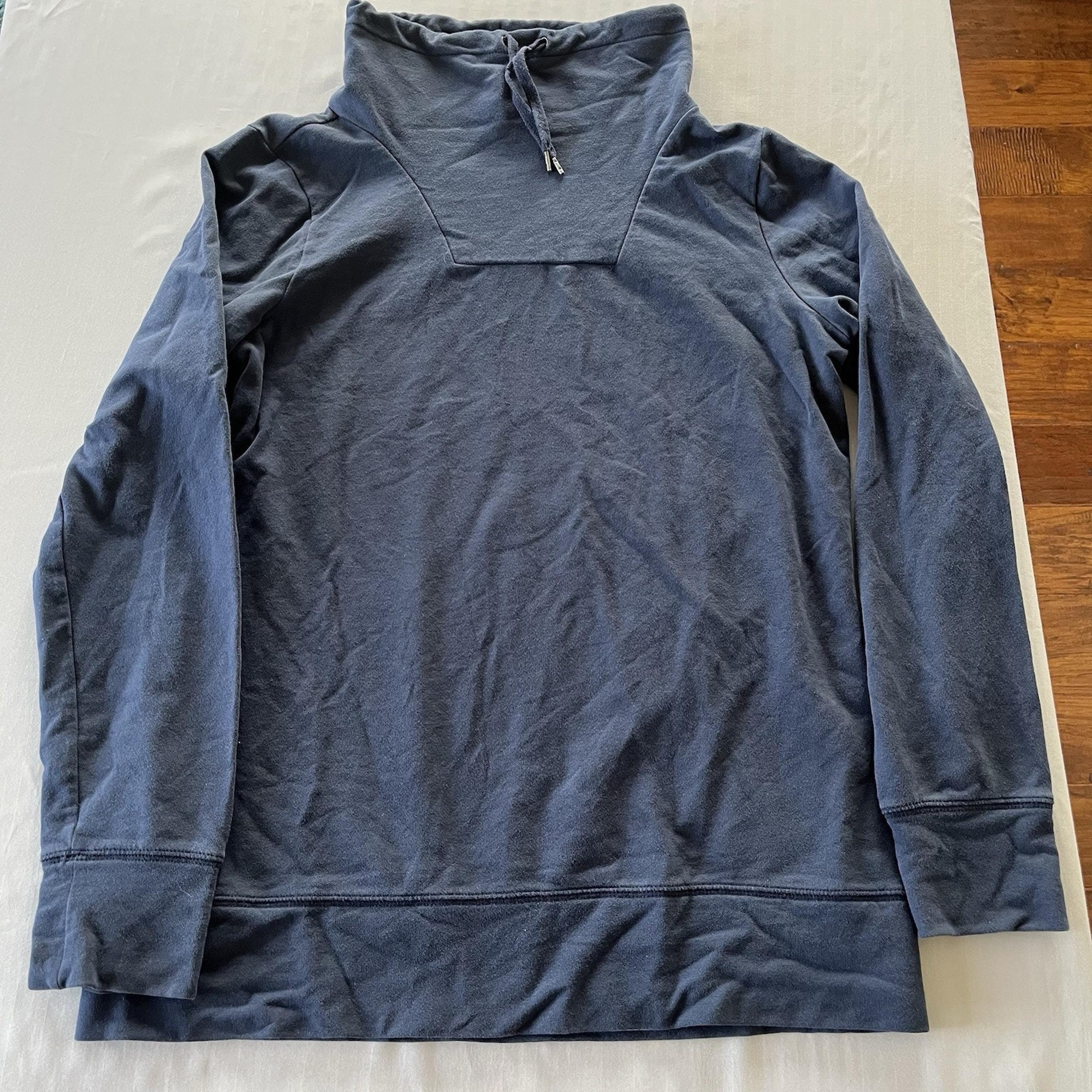 LL Bean Sweater Womens S Blue Funnel Neck Stretch Sweatshirt Drawstring Pullover