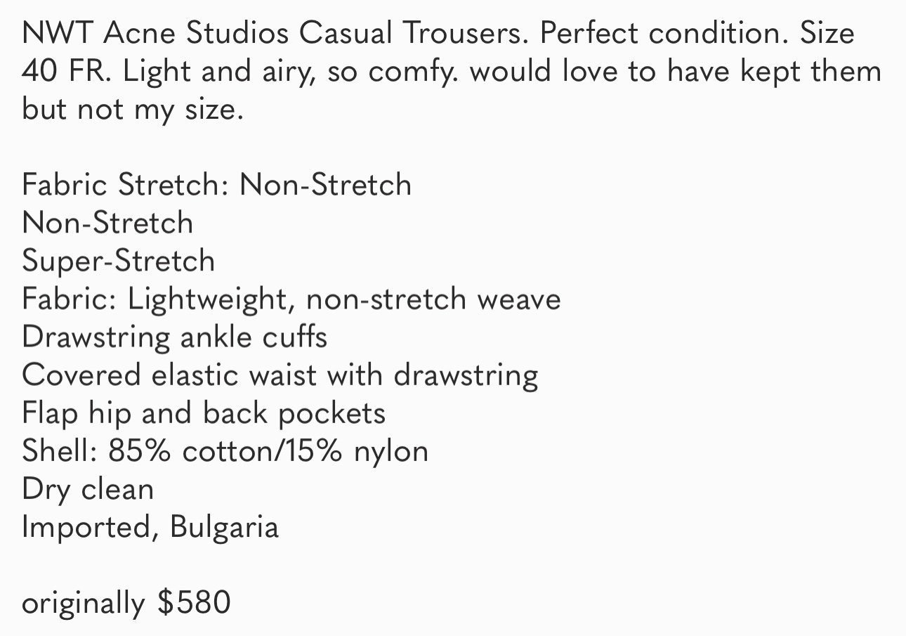 Acne Studios Casual Trousers NWT