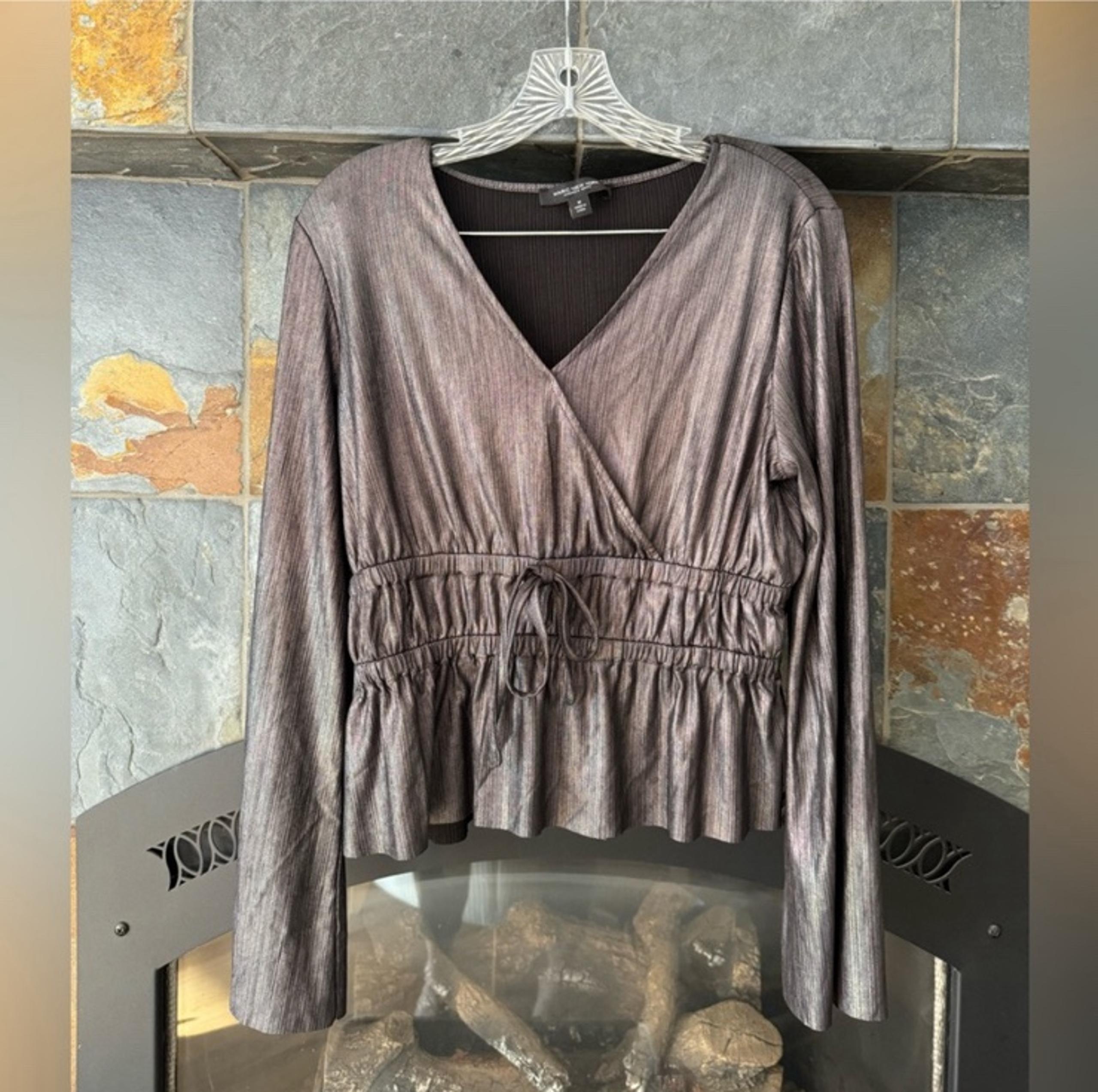 Marc New York Andrew Marc Women's Shimmery Charcoal Grey Surplice Neckline Peplu