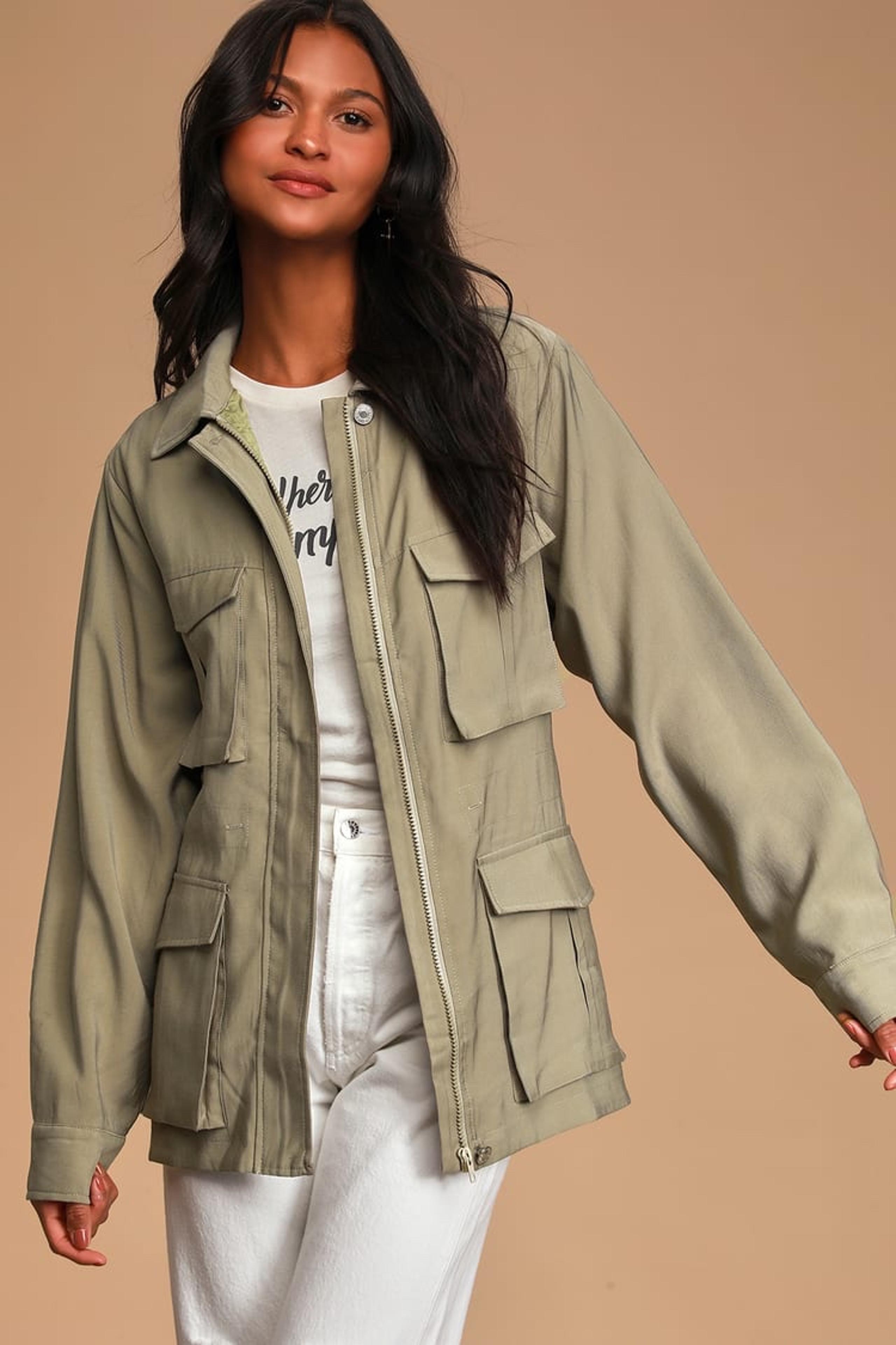 Lulu’s Mover and Shaker Olive Green Utility Jacket size medium