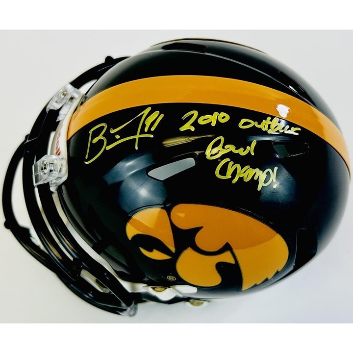 BRODERICK BINNS SIGNED IOWA HAWKEYES FOOTBALL MINI HELMET HAWKS AUTOGRAPH COA K1