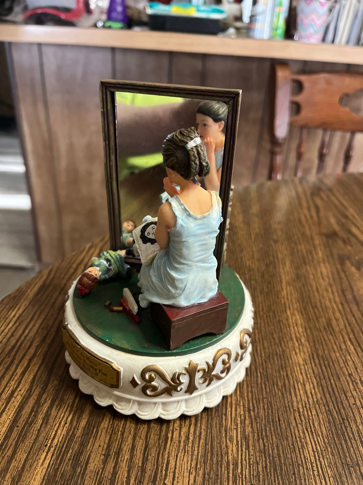 Vintage 1954 Music Box Titled Girl at The Mirror by Norman Rockwell