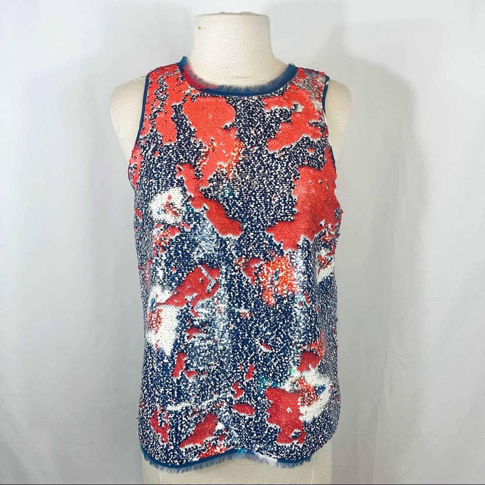 SACHIN & BABI Orange and Navy Blue Sequin Statement Tank Top Size 4
