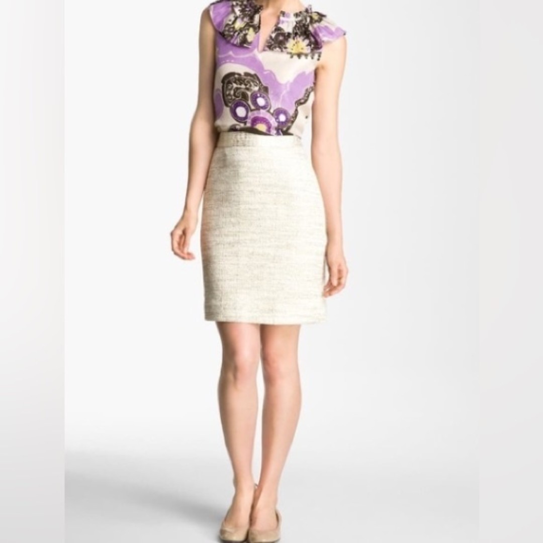 Kate Spade Cream and Gold Judy Boucle Skirt size 2
