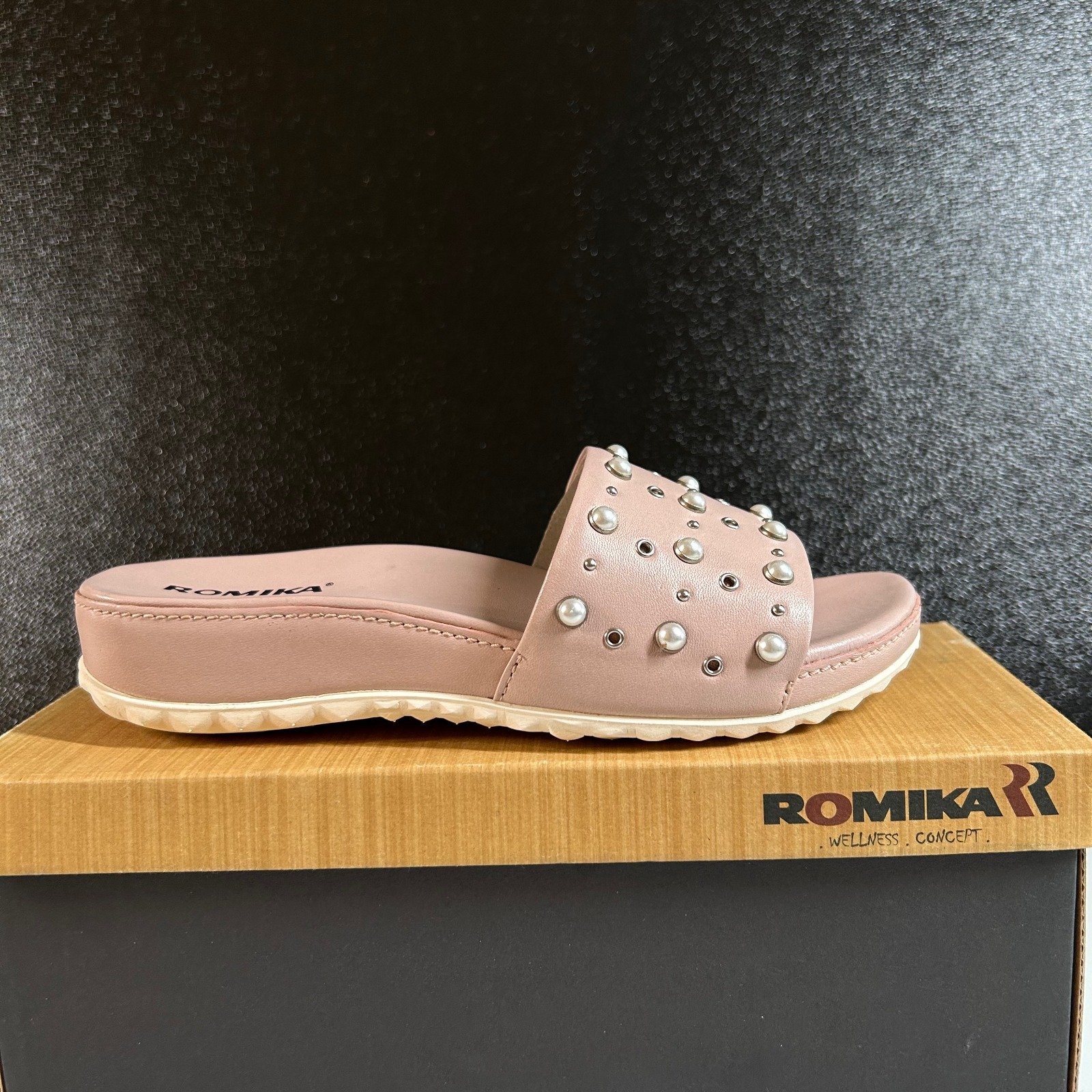 Romika Florenz 07 Pearl Embellished Slide Sandals Comfort Pink Womens 5.5 / 36
