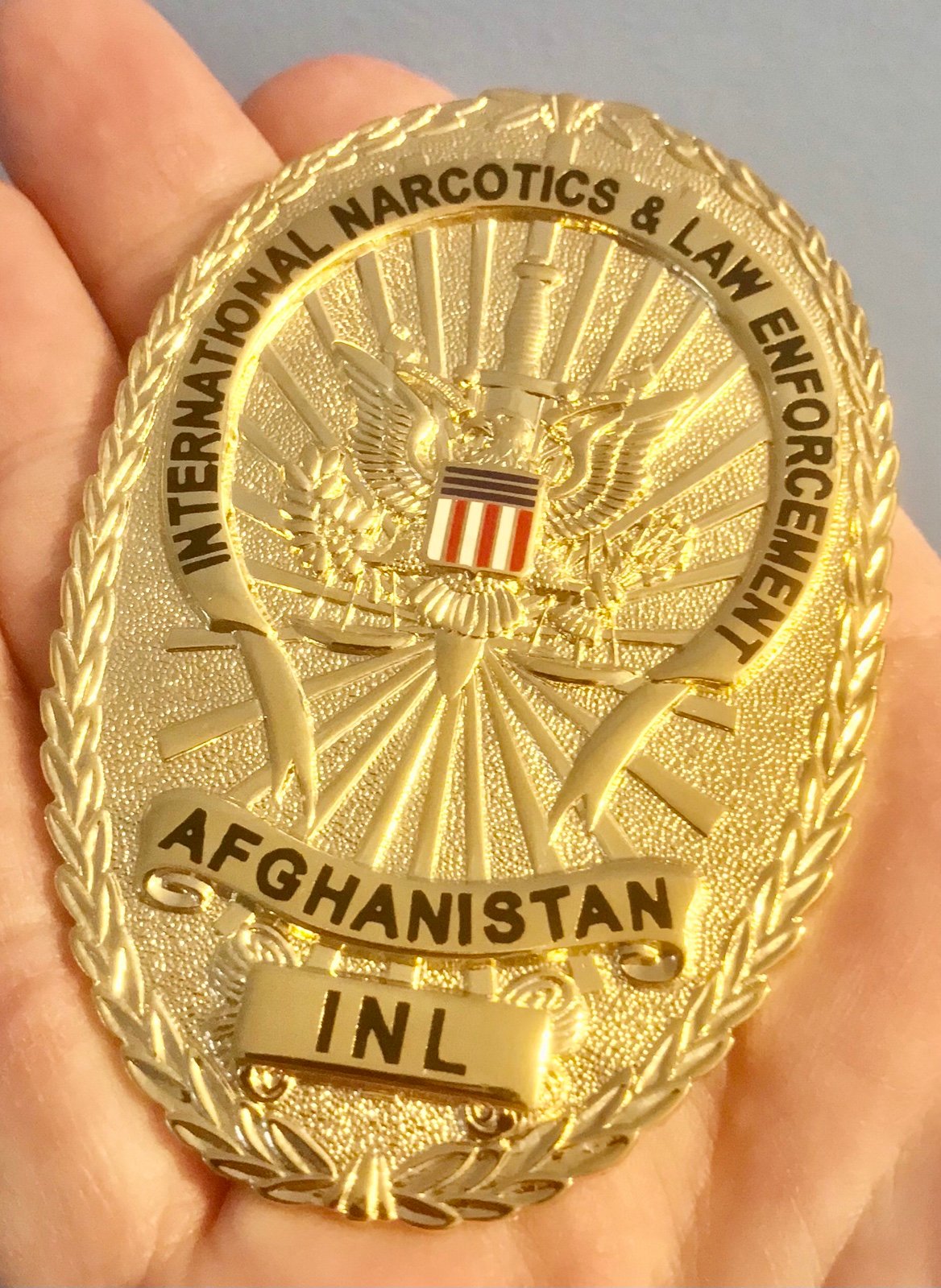 Vintage Obsolete US INL Inter Narcotics & Law Enforcement Afghanistan Badge RARE
