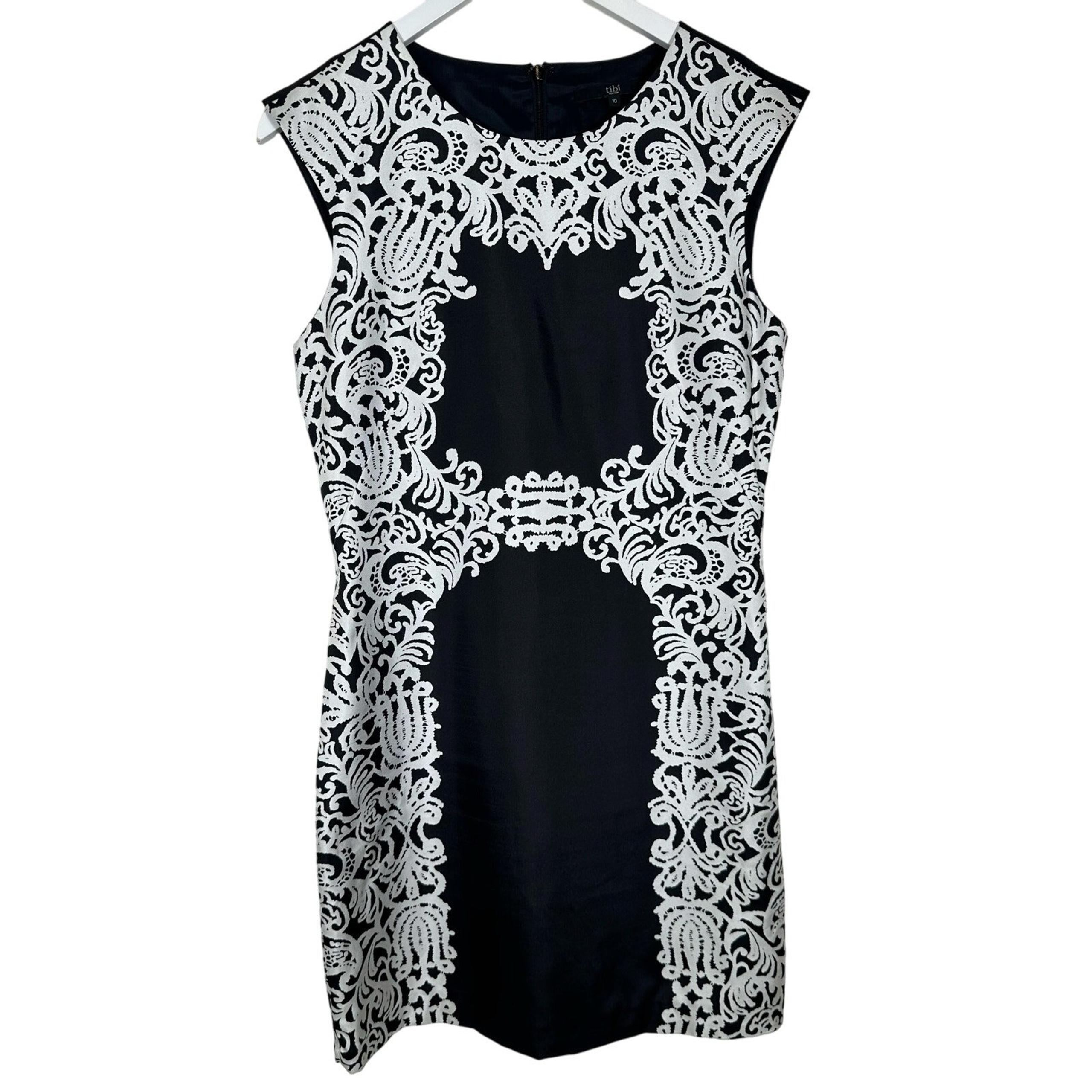 Tibi Violette Sleeveless Silk Baroque Print Mini Shift Dress Womens Size 10