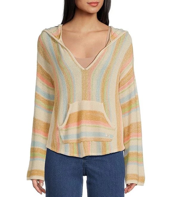 NWT Billa Bong Baja Beach Faded Striped Sweater Knit Lightweight Hoodie Small